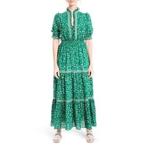 Max Studio Ruffle Collar Print Tiered Maxi Dress